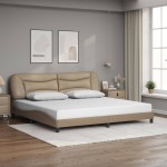 vidaXL Cadru de pat lumini LED, cappuccino, 200x200 cm piele ecologică vidaXL Cadru de pat lumini LED, cappuccino, 200x200 cm piele ecologică