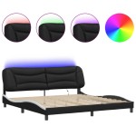 vidaXL Cadru de pat cu lumini LED negru/alb 200x200 cm piele ecologică vidaXL Cadru de pat cu lumini LED negru/alb 200x200 cm piele ecologică