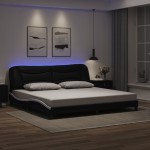 vidaXL Cadru de pat cu lumini LED negru/alb 200x200 cm piele ecologică vidaXL Cadru de pat cu lumini LED negru/alb 200x200 cm piele ecologică