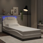 vidaXL Cadru de pat cu lumini LED, alb, 80x200 cm, piele ecologică vidaXL Cadru de pat cu lumini LED, alb, 80x200 cm, piele ecologică
