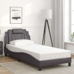 vidaXL Cadru de pat cu lumini LED, gri, 80x200 cm, piele ecologică