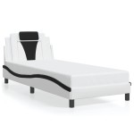 vidaXL Cadru de pat cu lumini LED alb/negru 80x200 cm piele ecologică