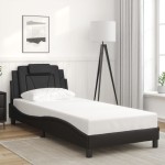 vidaXL Cadru de pat cu lumini LED, negru, 90x190 cm, piele ecologică
