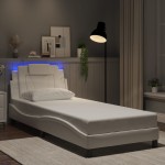 vidaXL Cadru de pat cu lumini LED, alb, 90x190 cm, piele ecologică vidaXL Cadru de pat cu lumini LED, alb, 90x190 cm, piele ecologică