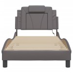 vidaXL Cadru de pat cu lumini LED, gri, 90x190 cm, piele ecologică