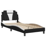 vidaXL Cadru de pat cu lumini LED negru/alb 90x190 cm piele ecologică