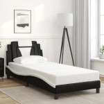 vidaXL Cadru de pat cu lumini LED negru/alb 90x190 cm piele ecologică