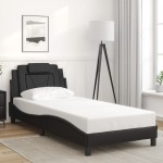 vidaXL Cadru de pat cu lumini LED, negru, 90x200 cm, piele ecologică
