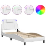 vidaXL Cadru de pat cu lumini LED, alb, 90x200 cm, piele ecologică vidaXL Cadru de pat cu lumini LED, alb, 90x200 cm, piele ecologică
