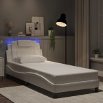 vidaXL Cadru de pat cu lumini LED, alb, 90x200 cm, piele ecologică vidaXL Cadru de pat cu lumini LED, alb, 90x200 cm, piele ecologică