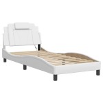 vidaXL Cadru de pat cu lumini LED, alb, 90x200 cm, piele ecologică vidaXL Cadru de pat cu lumini LED, alb, 90x200 cm, piele ecologică