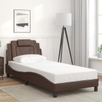 vidaXL Cadru de pat cu lumini LED, maro, 90x200 cm, piele ecologică vidaXL Cadru de pat cu lumini LED, maro, 90x200 cm, piele ecologică