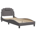 vidaXL Cadru de pat cu lumini LED, gri, 90x200 cm, piele ecologică