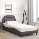 vidaXL Cadru de pat cu lumini LED, gri, 90x200 cm, piele ecologică
