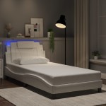 vidaXL Cadru de pat cu lumini LED, alb, 100x200 cm, piele ecologică vidaXL Cadru de pat cu lumini LED, alb, 100x200 cm, piele ecologică