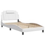 vidaXL Cadru de pat cu lumini LED, alb, 100x200 cm, piele ecologică vidaXL Cadru de pat cu lumini LED, alb, 100x200 cm, piele ecologică