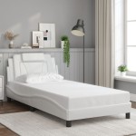 vidaXL Cadru de pat cu lumini LED, alb, 100x200 cm, piele ecologică vidaXL Cadru de pat cu lumini LED, alb, 100x200 cm, piele ecologică