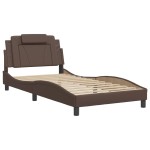 vidaXL Cadru de pat cu lumini LED, maro, 100x200 cm, piele ecologică