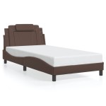 vidaXL Cadru de pat cu lumini LED, maro, 100x200 cm, piele ecologică