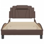 vidaXL Cadru de pat cu lumini LED, maro, 100x200 cm, piele ecologică