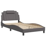vidaXL Cadru de pat cu lumini LED, gri, 100x200 cm, piele ecologică
