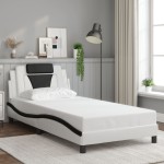 vidaXL Cadru de pat cu lumini LED alb/negru 100x200 cm piele ecologică