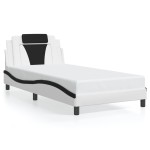 vidaXL Cadru de pat cu lumini LED alb/negru 100x200 cm piele ecologică