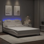 vidaXL Cadru de pat cu lumini LED, alb, 120x200 cm, piele ecologică vidaXL Cadru de pat cu lumini LED, alb, 120x200 cm, piele ecologică