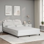 vidaXL Cadru de pat cu lumini LED, alb, 120x200 cm, piele ecologică vidaXL Cadru de pat cu lumini LED, alb, 120x200 cm, piele ecologică