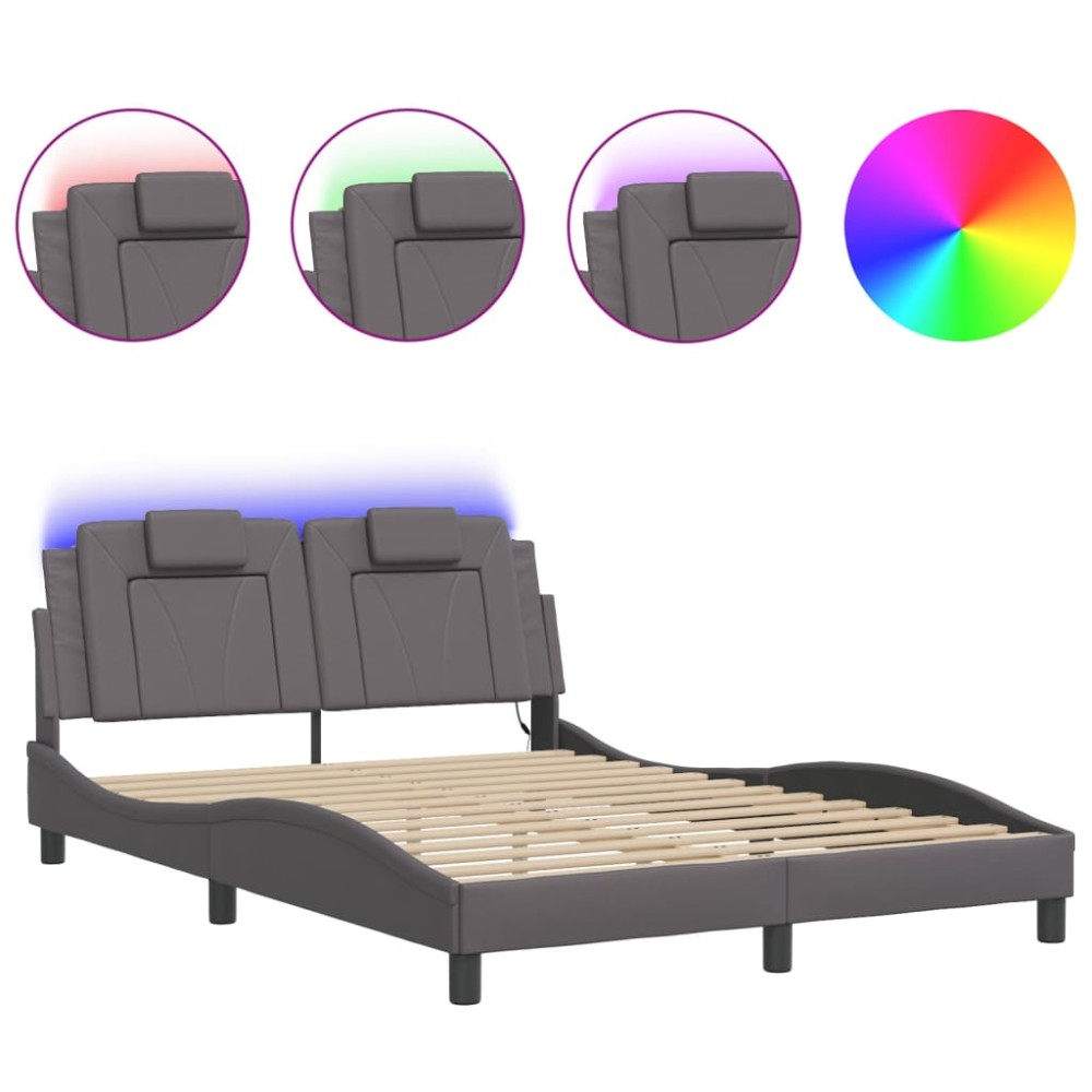 vidaXL Cadru de pat cu lumini LED, gri, 120x200 cm, piele ecologică
