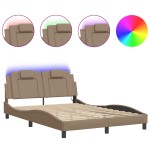 vidaXL Cadru de pat cu LED, cappuccino, 120x200 cm, piele ecologică