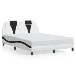 vidaXL Cadru de pat cu LED, alb și negru, 120x200 cm, piele ecologică