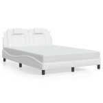 vidaXL Cadru de pat cu lumini LED, alb, 140x190 cm, piele ecologică