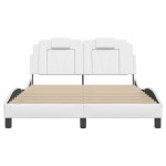 vidaXL Cadru de pat cu lumini LED, alb, 140x190 cm, piele ecologică