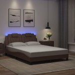 vidaXL Cadru de pat cu lumini LED, maro, 140x190 cm, piele ecologică vidaXL Cadru de pat cu lumini LED, maro, 140x190 cm, piele ecologică