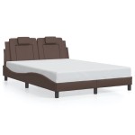 vidaXL Cadru de pat cu lumini LED, maro, 140x190 cm, piele ecologică vidaXL Cadru de pat cu lumini LED, maro, 140x190 cm, piele ecologică