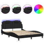 vidaXL Cadru de pat cu lumini LED, negru, 140x200 cm, piele ecologică vidaXL Cadru de pat cu lumini LED, negru, 140x200 cm, piele ecologică