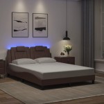 vidaXL Cadru de pat cu lumini LED, maro, 140x200 cm, piele ecologică vidaXL Cadru de pat cu lumini LED, maro, 140x200 cm, piele ecologică