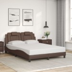 vidaXL Cadru de pat cu lumini LED, maro, 140x200 cm, piele ecologică vidaXL Cadru de pat cu lumini LED, maro, 140x200 cm, piele ecologică