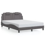 vidaXL Cadru de pat cu lumini LED, gri, 140x200 cm, piele ecologică