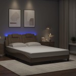 vidaXL Cadru de pat lumini LED, cappuccino, 140x200 cm piele ecologică vidaXL Cadru de pat lumini LED, cappuccino, 140x200 cm piele ecologică