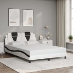 vidaXL Cadru de pat cu LED, alb și negru, 140x200 cm, piele ecologică