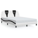 vidaXL Cadru de pat cu LED, alb și negru, 140x200 cm, piele ecologică