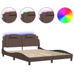 vidaXL Cadru de pat cu lumini LED, maro, 160x200 cm, piele ecologică vidaXL Cadru de pat cu lumini LED, maro, 160x200 cm, piele ecologică