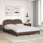 vidaXL Cadru de pat cu lumini LED, maro, 160x200 cm, piele ecologică vidaXL Cadru de pat cu lumini LED, maro, 160x200 cm, piele ecologică