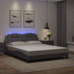 vidaXL Cadru de pat cu lumini LED, gri, 160x200 cm, piele ecologică vidaXL Cadru de pat cu lumini LED, gri, 160x200 cm, piele ecologică