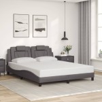 vidaXL Cadru de pat cu lumini LED, gri, 160x200 cm, piele ecologică vidaXL Cadru de pat cu lumini LED, gri, 160x200 cm, piele ecologică