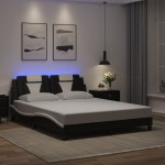 vidaXL Cadru de pat cu LED, negru și alb, 160x200 cm, piele ecologică vidaXL Cadru de pat cu LED, negru și alb, 160x200 cm, piele ecologică