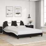 vidaXL Cadru de pat cu LED, negru și alb, 160x200 cm, piele ecologică vidaXL Cadru de pat cu LED, negru și alb, 160x200 cm, piele ecologică