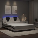vidaXL Cadru de pat cu LED, alb și negru, 160x200 cm, piele ecologică vidaXL Cadru de pat cu LED, alb și negru, 160x200 cm, piele ecologică